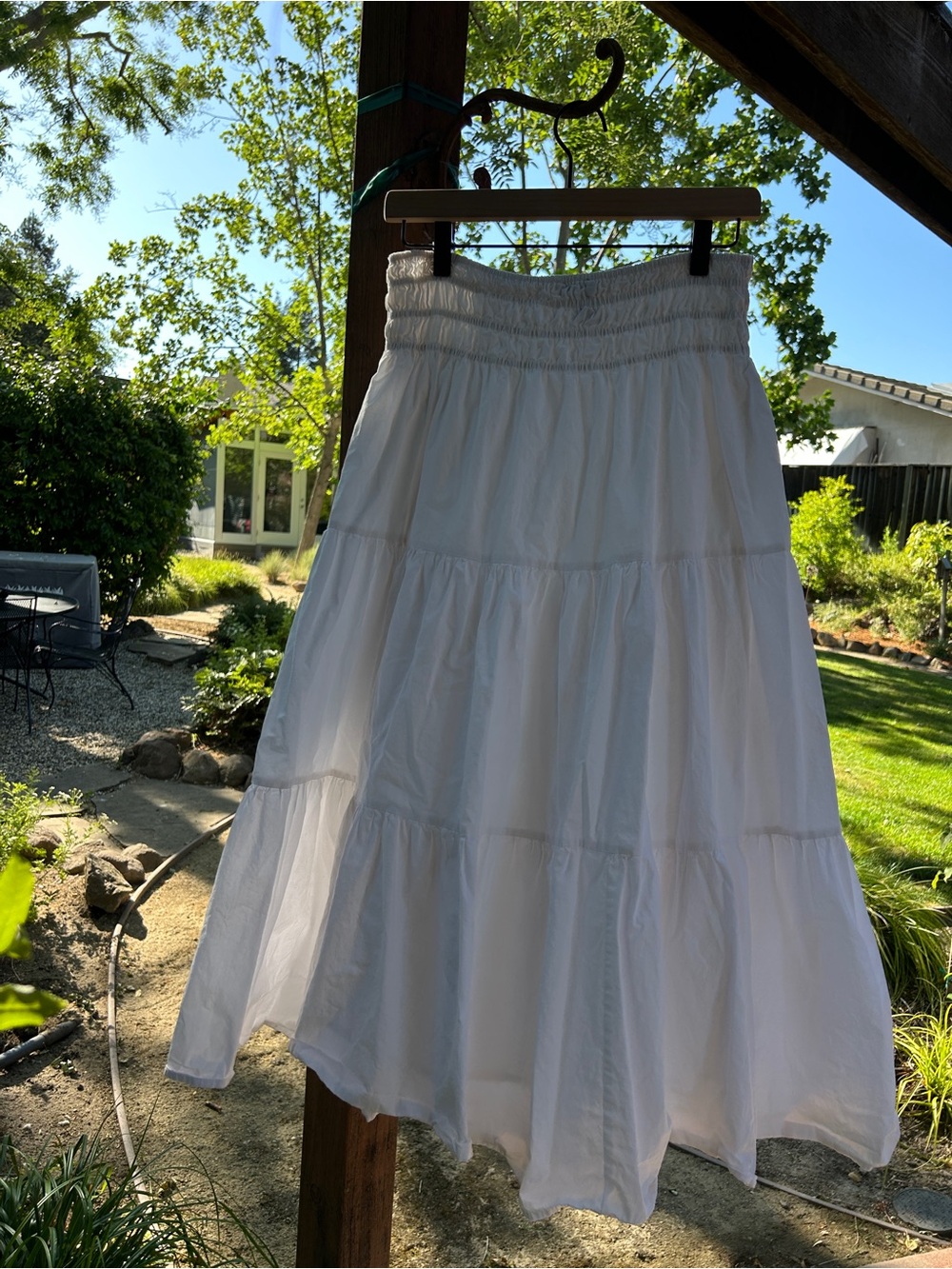 Aqua White Tiered Midi Skirt with Smocked Waist - Picture 2 of 4